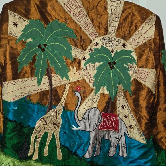 Bleu Bayou Silk Emboridered & Beaded Safari Themed Jacket - Picture 11 of 12